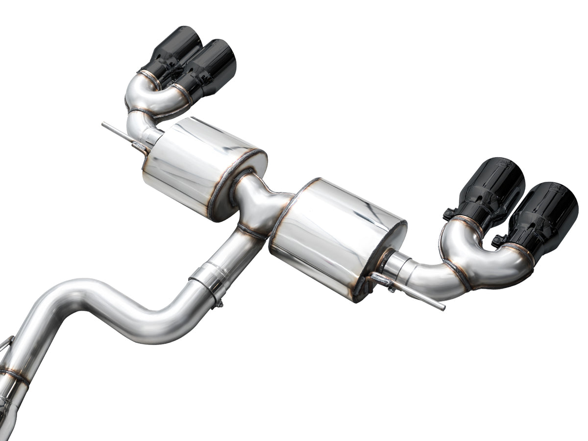 AWE MK8 Volkswagen Golf R 3in Touring Edition Quad Exhaust - Diamond Black Tips - 3015-43658
