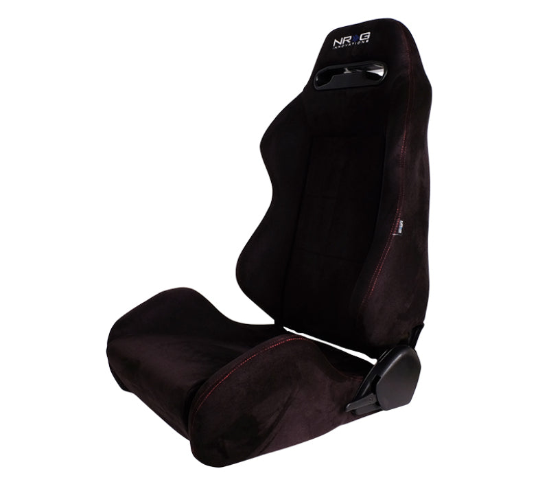 NRG Sport Seats (Pair) Type-R Suede w/NRG Logo - Black w/Red Stitching - RSC-220L/R - front view