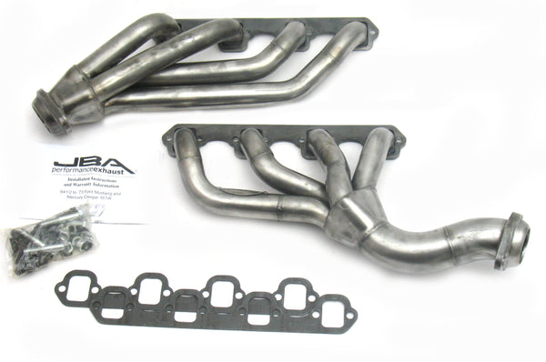 JBA 65-73 Ford Mustang 351W SBF w/T-5/Cable Clutch 1-5/8in Primary Raw 409SS Mid Length Header - 1655S for 1964-1973 Ford Mus