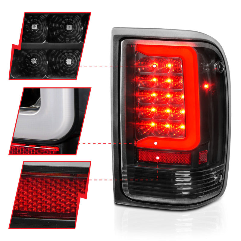 ANZO 1993-1997 Ford  Ranger LED Tail Lights w/ Light Bar Black Housing Clear Lens - 311359