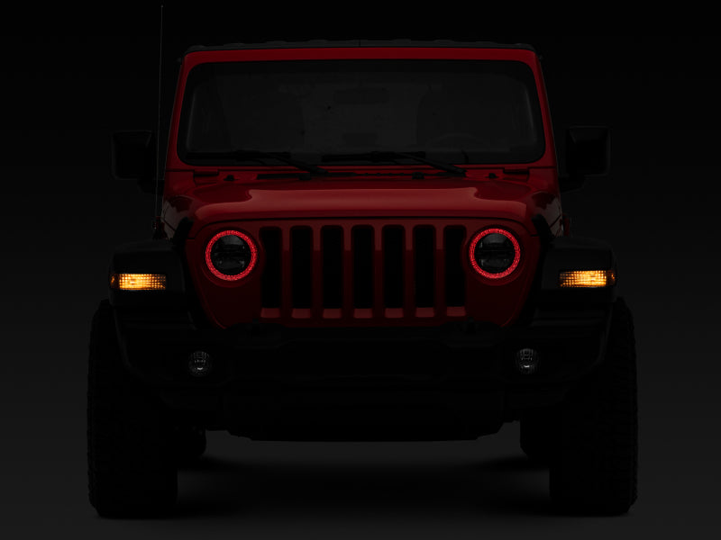 Raxiom 18-22 Jeep Wrangler JL/JT Axial 9-Inch LED Headlights w/RGB Halo- Blk Housing (Clear Lens) - J142668