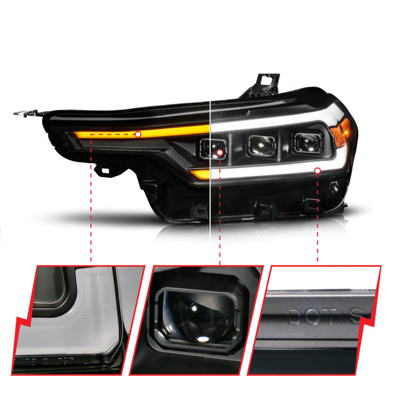 Anzo 2023+ Chevy Colorado Full LED Proj. Headlights w/ Black Housing - Seq. Lightbar w. DRL - 111637X