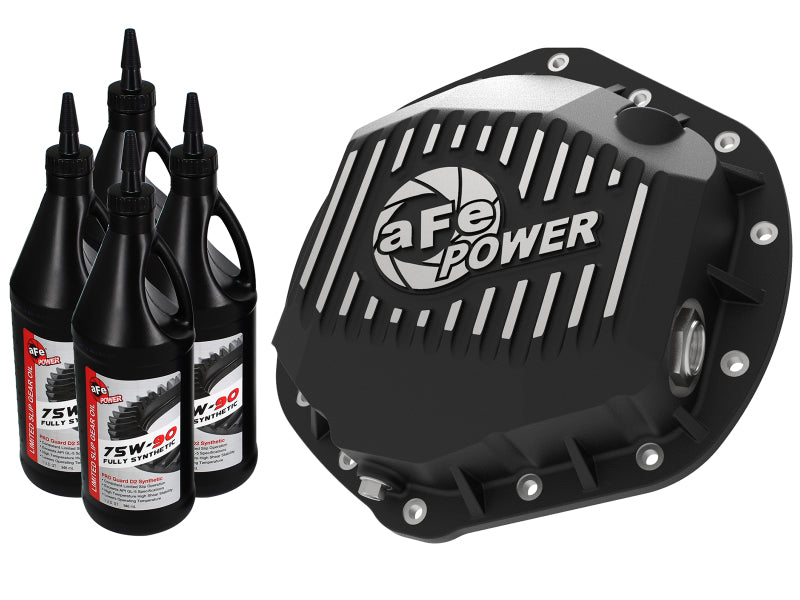 aFe Power Pro Series Rear Differential Cover Black w/Machined Fins &amp; Gear Oil 14-18 RAM 6.7L Diesel - 46-70392-WL
