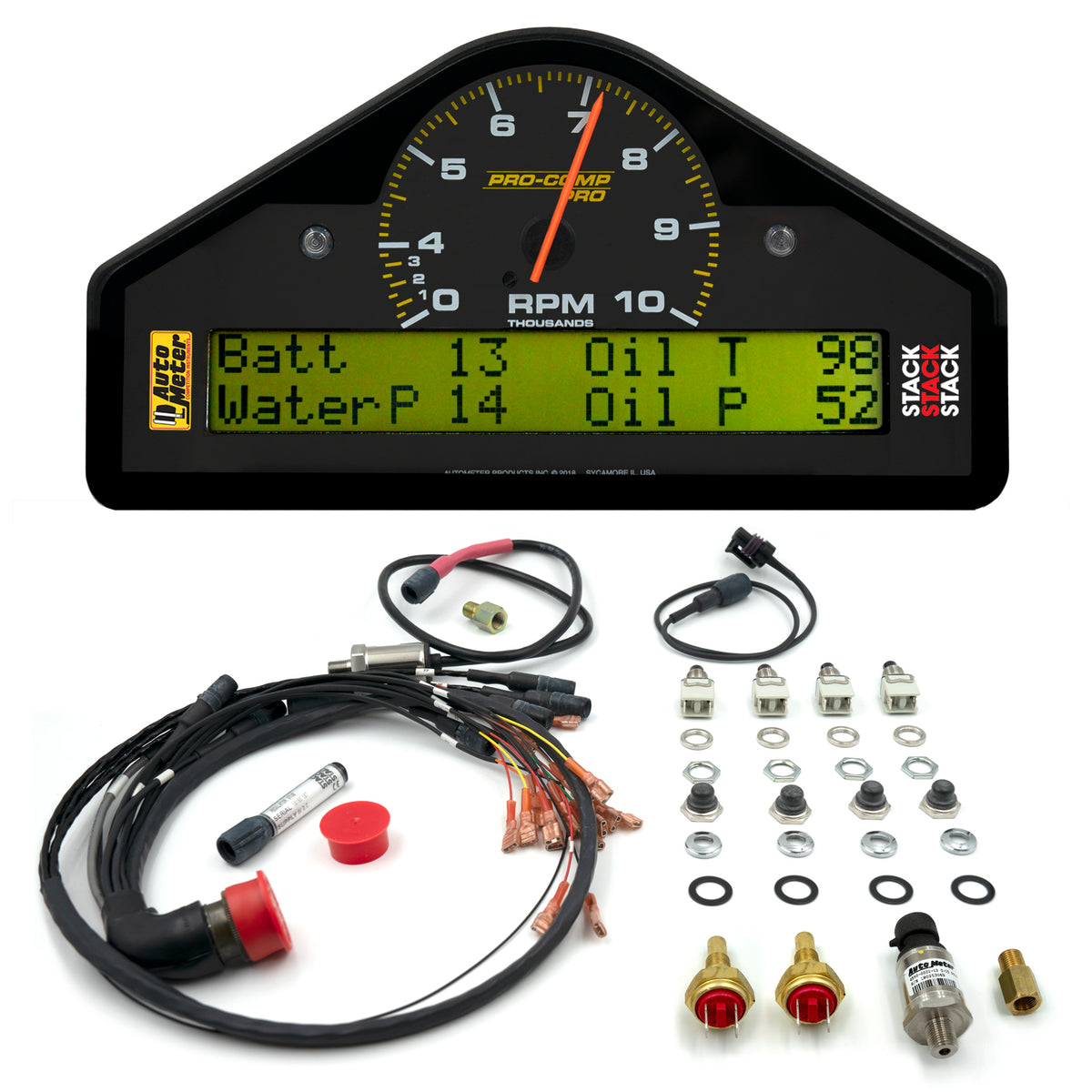 Autometer Pro-Comp Race Dash Display 0-3-10K RPM / WTRP / FUELP / OILP / OILT / WTMP / VOLT - 6014