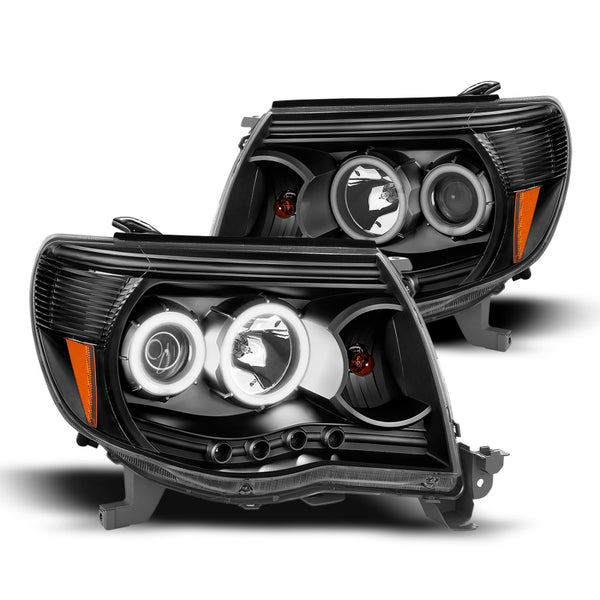 Raxiom 05-09 Tacoma Super White LED Halo Projector Headlights- Black Housing (Clear Lens) - TT5928 for 2005-2009 Toyota Tacom