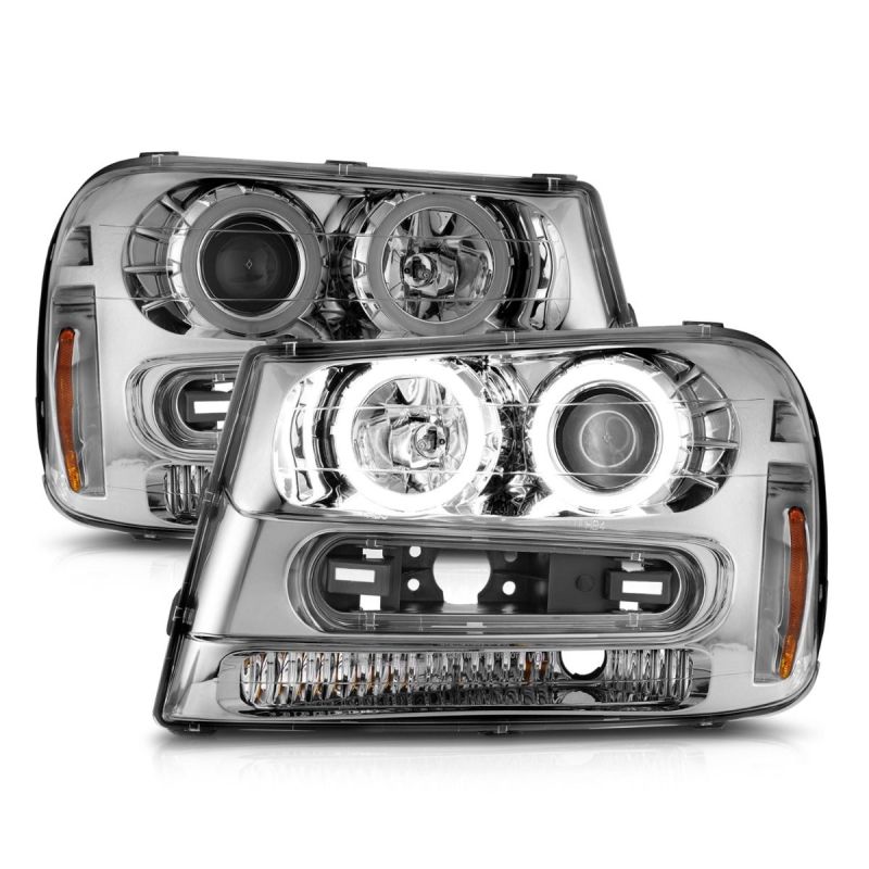ANZO 02-09 Chevrolet Trailblazer Projector Headlights w/ Halo Chrome Housing (Non-LT Models) - 111573
