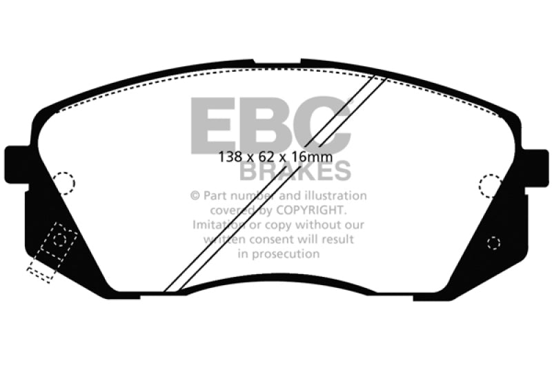 EBC 06-11 Hyundai Accent 1.6 Ultimax2 Rear Brake Pads - UD1157 for 2011-2018 Kia Sportage - front view