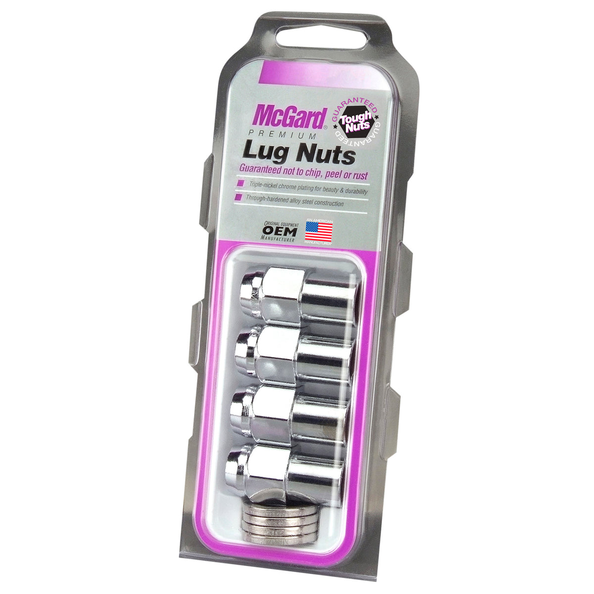 McGard Hex Lug Nut (Reg. Shank - .746in.) 7/16-20 / 13/16 Hex / 1.65in. Length (4-Pack) - Chrome - 61001