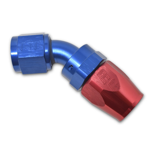 Russell Performance -8 AN Red/Blue 45 Degree Full Flow Hose End - 610100 - front view