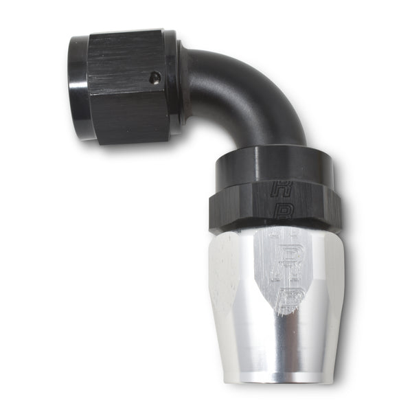 Russell Performance -12 AN Black/Silver 90 Degree Full Flow Hose End - 610193 - front view