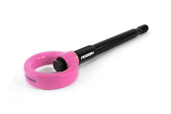 Perrin 08-14 Subaru WRX/STI Tow Hook Kit (Front) - Hyper Pink - PSP-BDY-231HP for 2008-2021 Subaru WRX STI - front view