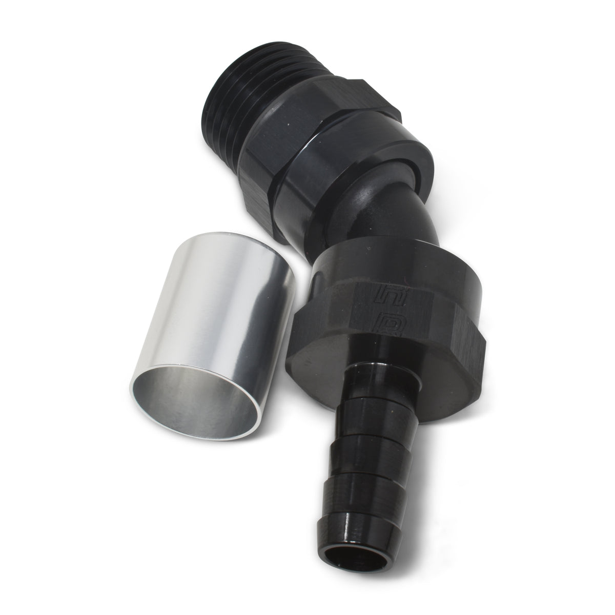 Russell Hose End Crimp On 10 Sae Port Male To -8 Hose 45 Deg Swivel Blk Anodized - 610950