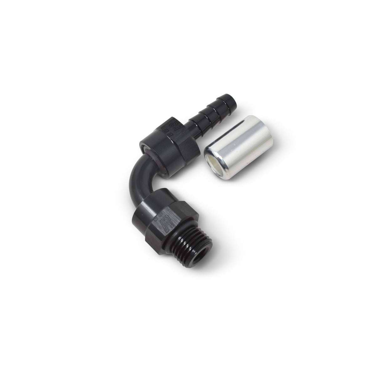 Russell Hose End Crimp On 10 Sae Port Male To -8 Hose 90 Deg Swivel Blk Anodized - 610960