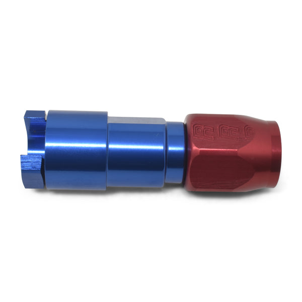 Russell Performance 3/8in SAE Quick Disc Female to -6 Hose Red/Blue Straight Hose End - 611200 - front view