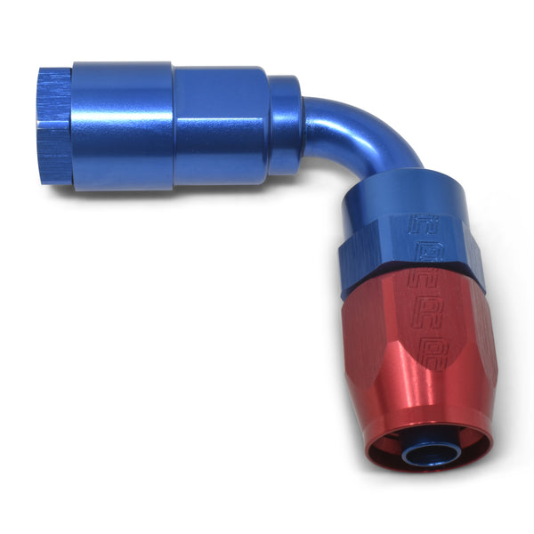 Russell Performance 3/8in SAE Quick Disc Female to -6 Hose Red/Blue 90 Degree Hose End - 611220 - front view