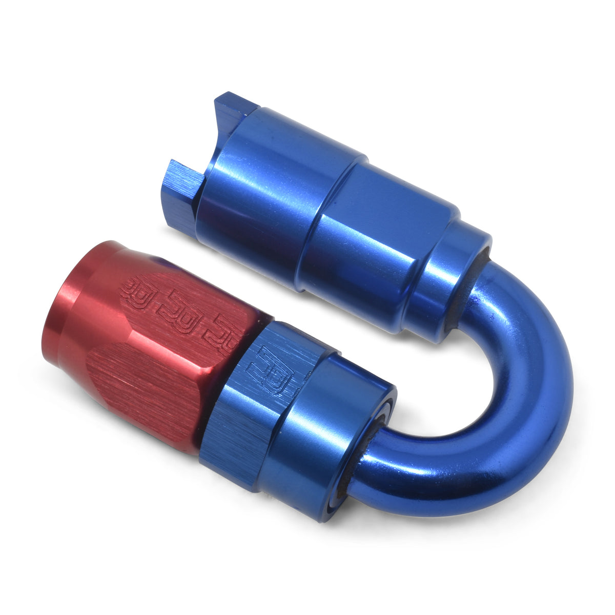 Russell Performance 3/8in SAE Quick Disc Female to -6 Hose Red/Blue 180 Degree Hose End - 611230