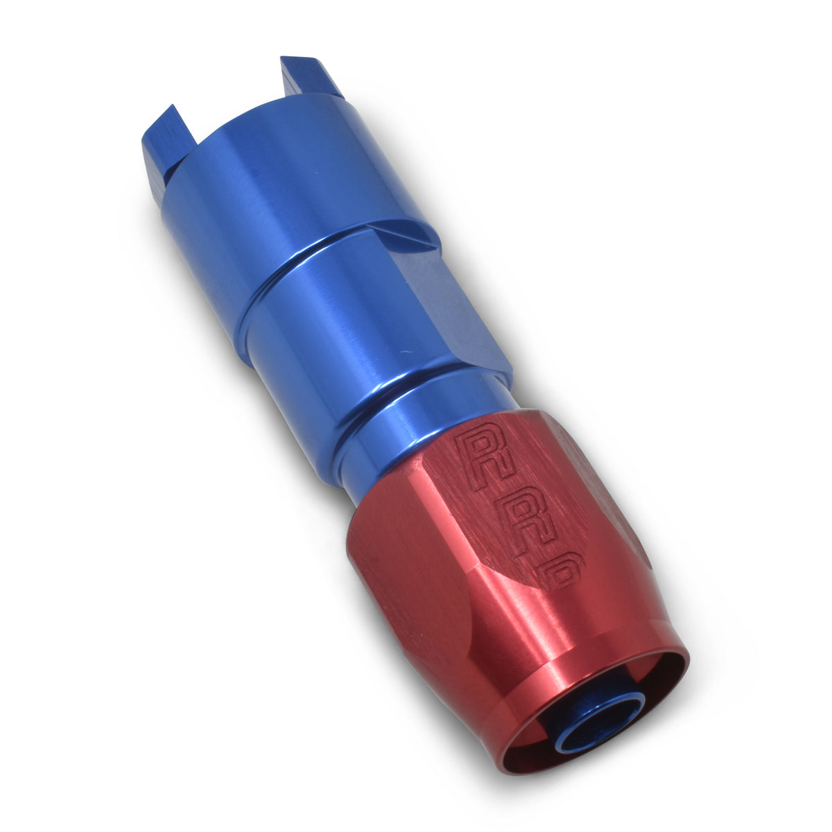 Russell Performance 5/16in SAE Quick Disc Female to -6 Hose Red/Blue Straight Degree Hose End - 611250