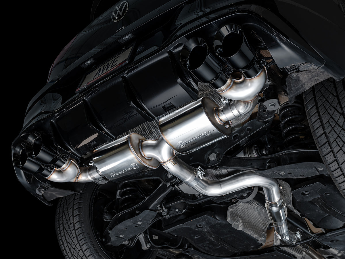 AWE MK8 Volkswagen Golf R 3in Touring Edition Quad Exhaust - Diamond Black Tips - 3015-43658