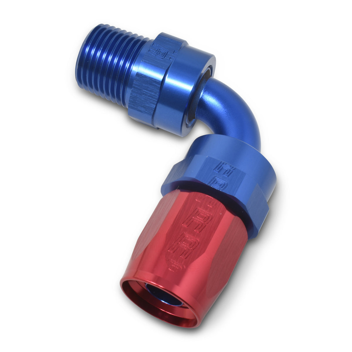 Russell Performance -6 AN Red/Blue 90 Degree Full Flow Swivel Pipe Thread Hose End (With 3/8in NPT) - 612180
