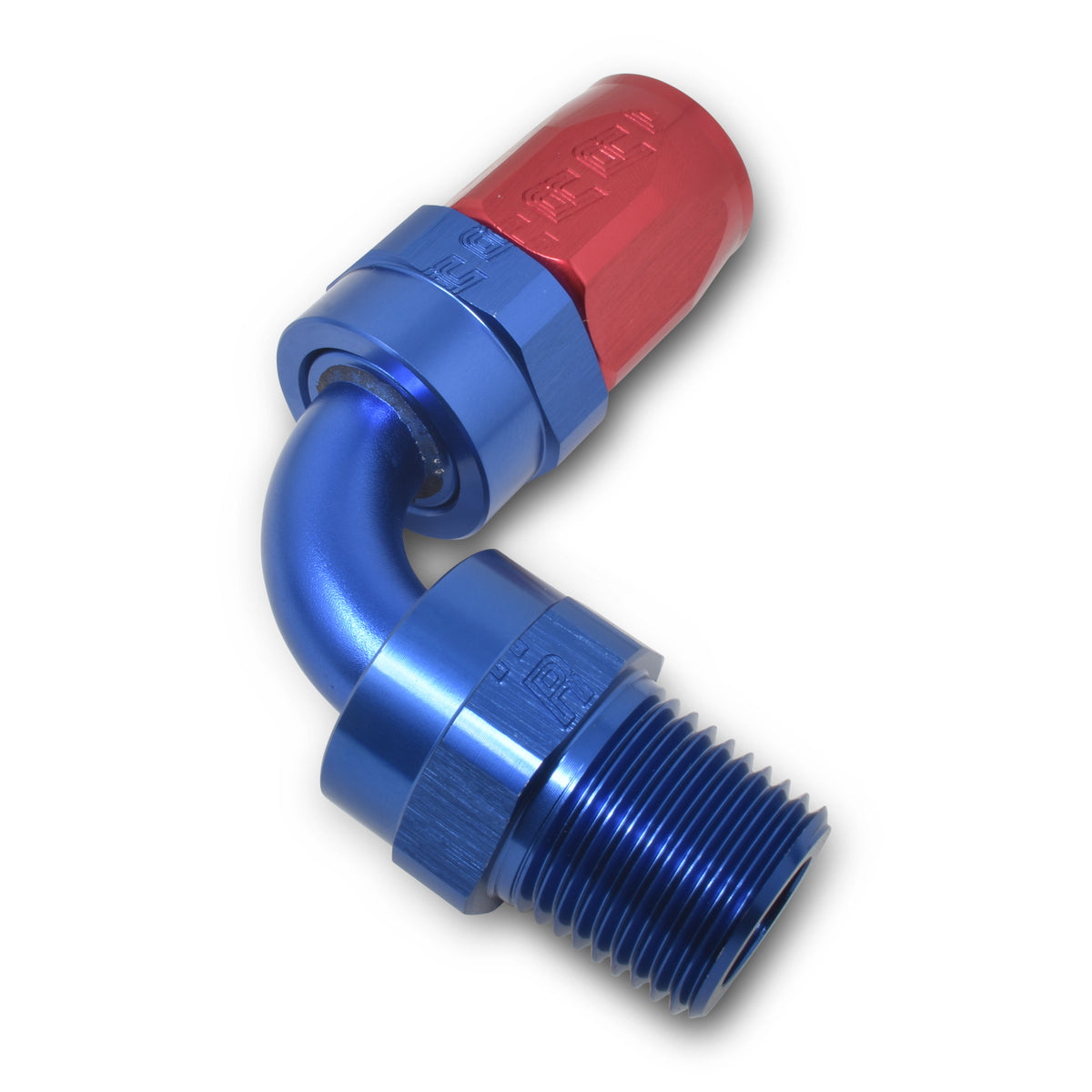Russell Performance -6 AN Red/Blue 90 Degree Full Flow Swivel Pipe Thread Hose End (With 3/8in NPT) - 612180