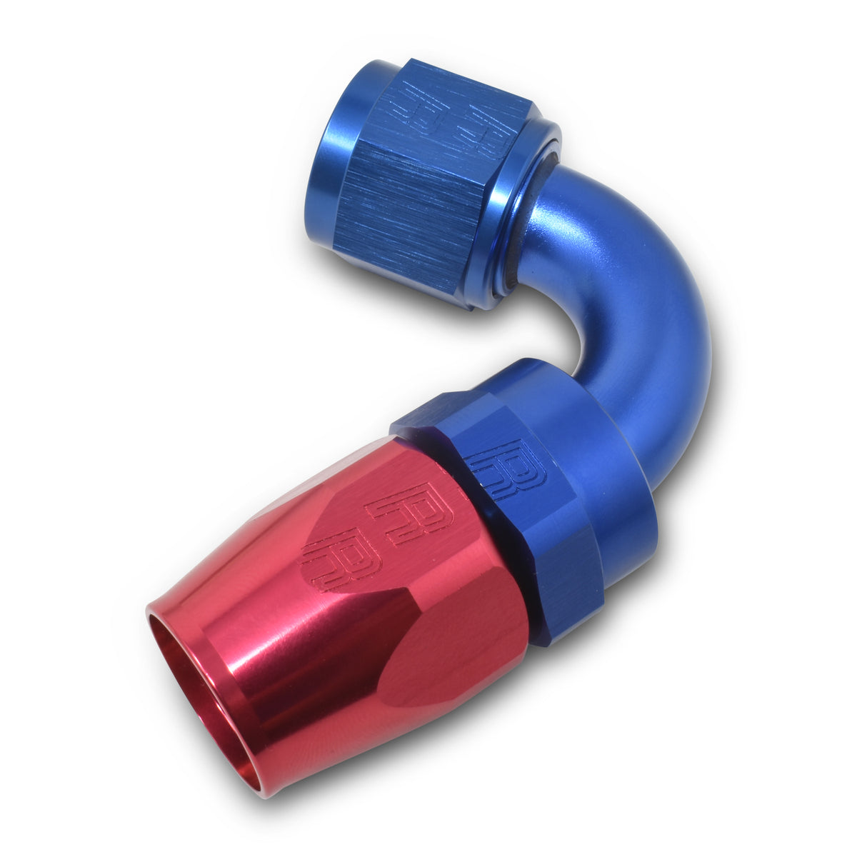 Russell Performance -8 AN Red/Blue 120 Degree Full Flow Swivel Hose End (With 3/4in Radius) - 613410