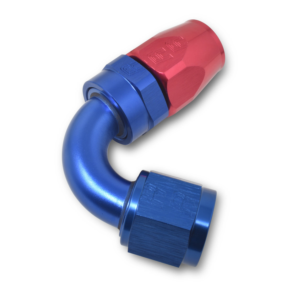 Russell Performance -10 AN Red/Blue 120 Degree Full Flow Swivel Hose End (With 15/16in Radius) - 613420