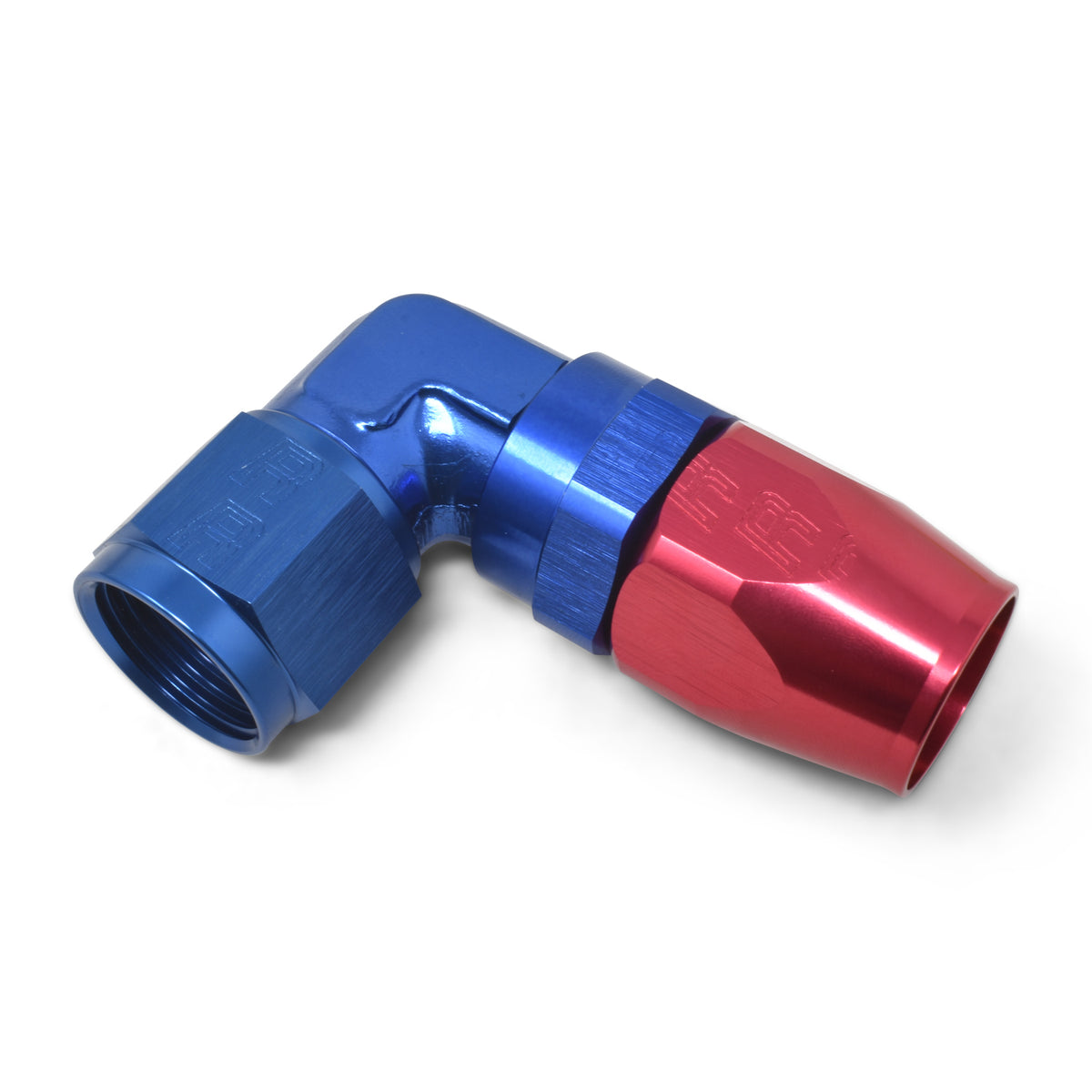 Russell Performance -6 AN Red/Blue 90 Degree Forged Aluminum Swivel Hose End - 613640