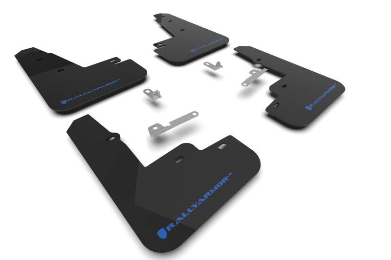 Rally Armor 21-24 Ford Mustang Mach-E/GT/Rally Black UR Mud Flap w/Light Blue Logo - MF96-UR-BLK-NB