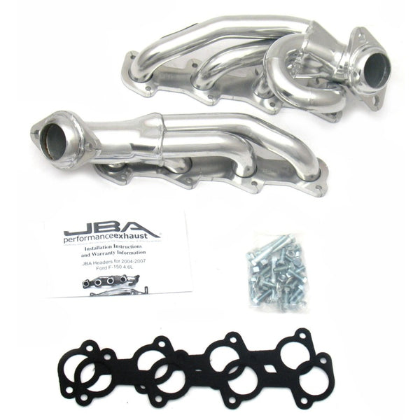 JBA 04-08 Ford F-150 4.6L 2V 1-1/2in Primary Silver Ctd Cat4Ward Header - 1687SJS for 2004-2008 Ford F 150 - front view