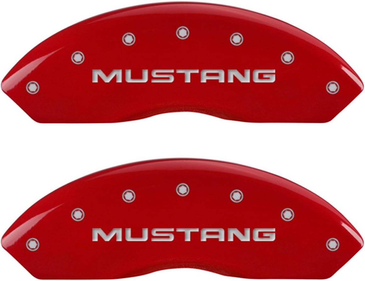 MGP 4 Caliper Covers Engraved Mustang 99-04 Pony Red finish silver logos (Set of 4) - 10095SMPYRD
