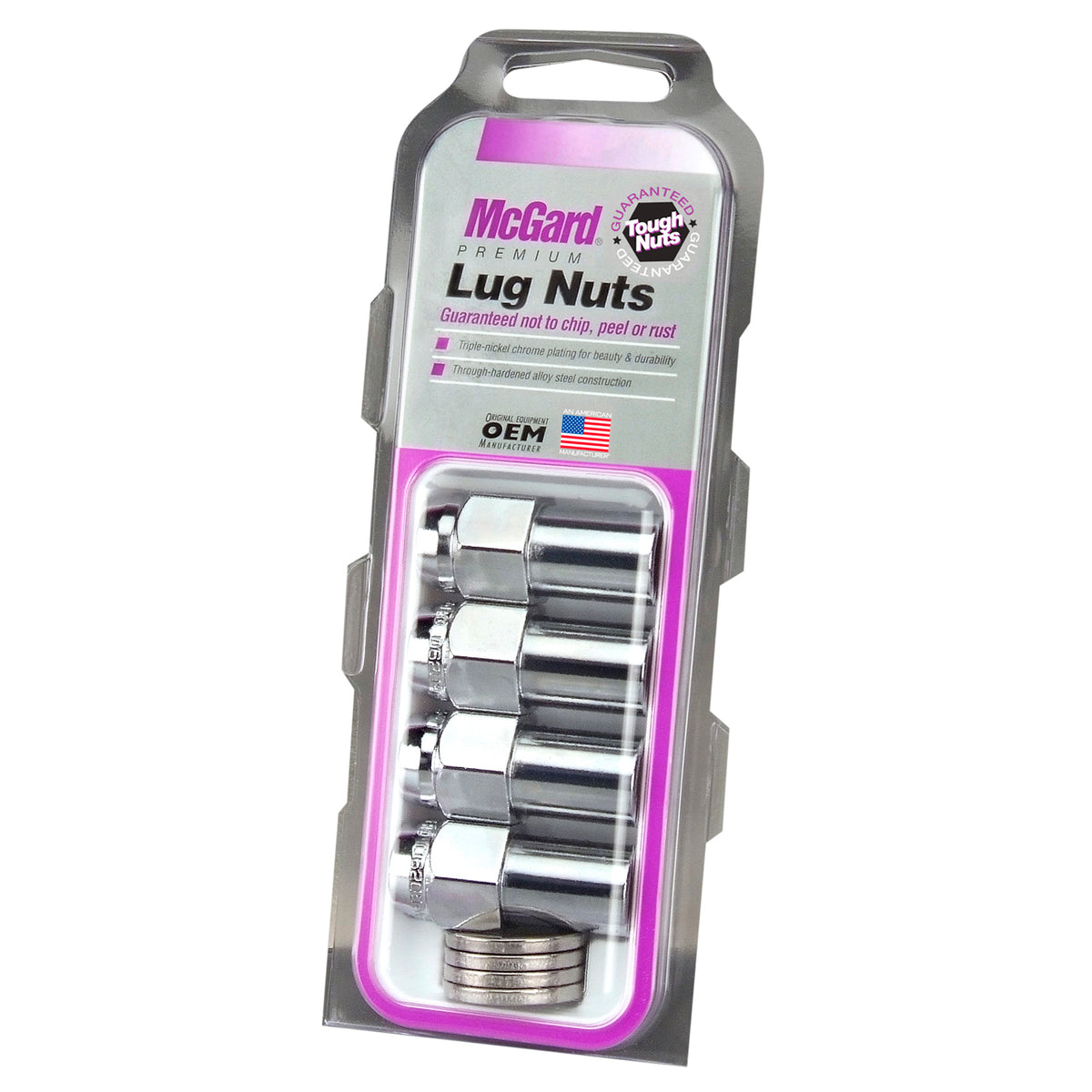 McGard Hex Lug Nut (Long Shank - .946in.) 1/2-20 / 13/16 Hex / 1.85in. Length (4-Pack) - Chrome - 62000