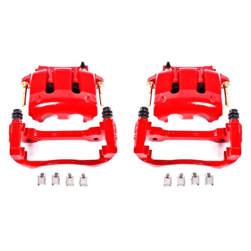 Power Stop 05-14 Ford Mustang Front Red Calipers w/Brackets - Pair - S4928A for 2005-2014 Ford Mustang - front view