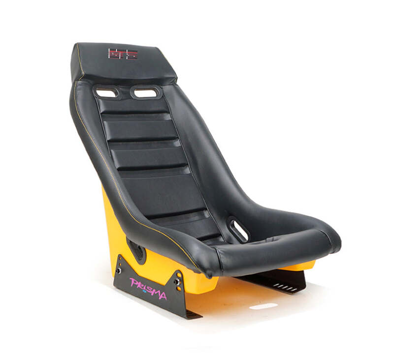 NRG GT Retro Bucket Seat - Black PVC Leather Yellow Stitching Yellow Glitter Fiberglass Back - PRI-100BK-ARCADE - front view