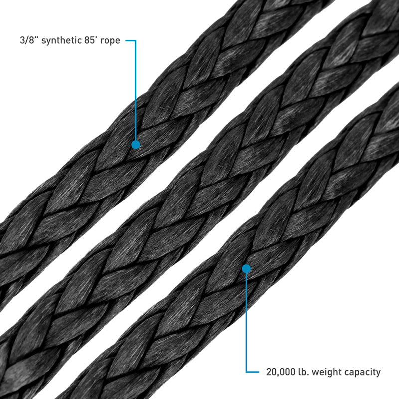 Borne Off-Road Synthetic Rope - 3/8in x 85ft - Black - BNWN-SR-38-85BK