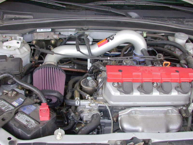 K&N 01-05 Honda Civic SR L4-1.7L Silver Typhoon Short Ram Intake - 69-1008TS for 2001-2005 Honda Civic - angle view