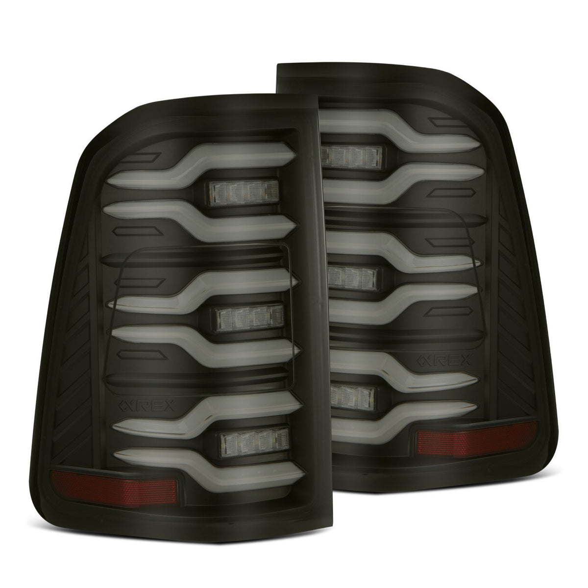 AlphaRex 19-21 Dodge Ram 1500 Luxx-Series LED Tail Lights Black w/Activ Light/Seq Signal - 640040