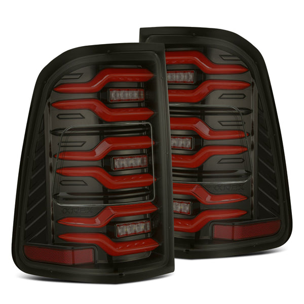 AlphaRex 19-21 Dodge Ram 1500 Luxx-Series LED Tail Lights Black/Red w/Activ Light/Seq Signal - 640050