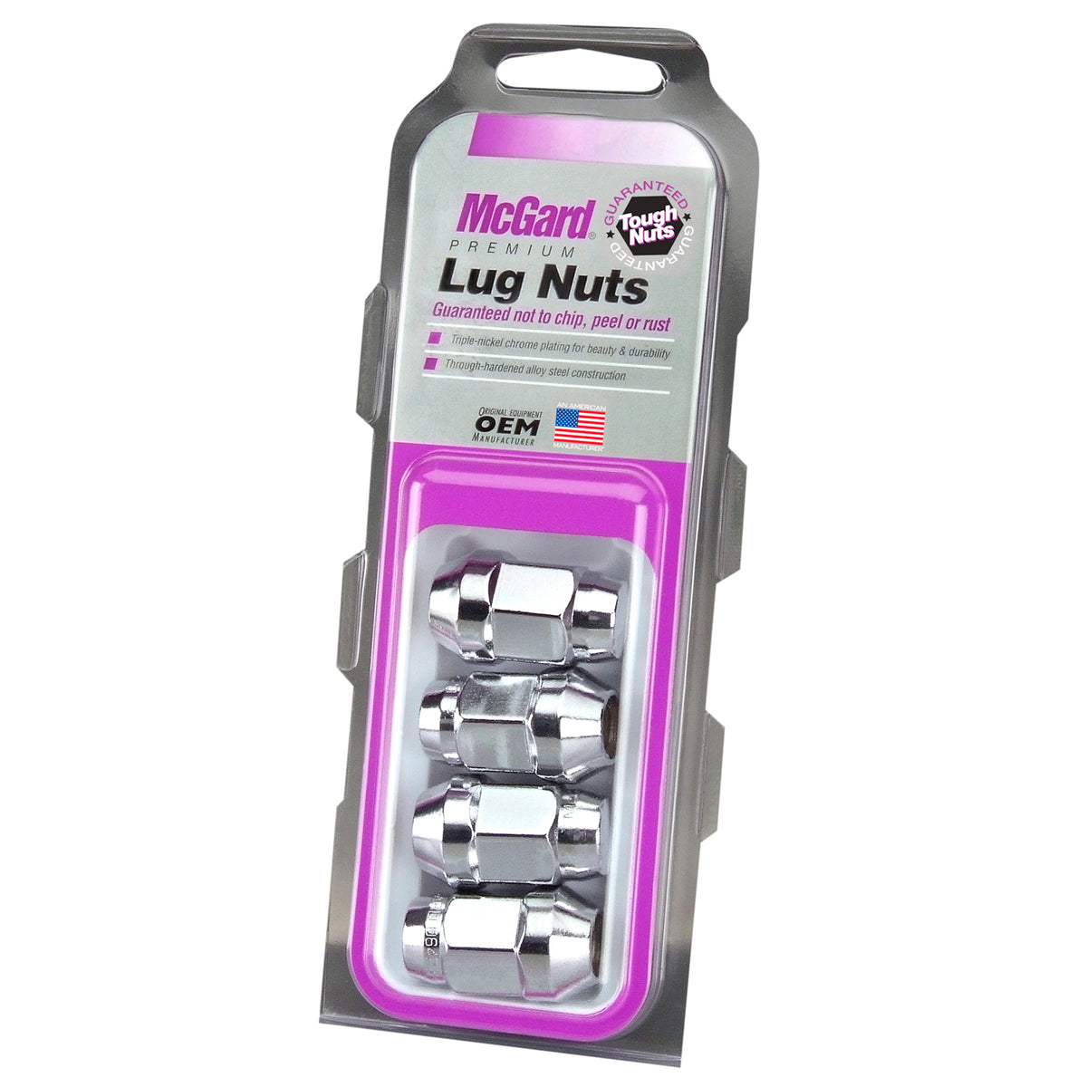 McGard Hex Lug Nut (Cone Seat Bulge Style) 1/2-20 / 3/4 Hex / 1.45in. Length (4-pack) - Chrome - 64010