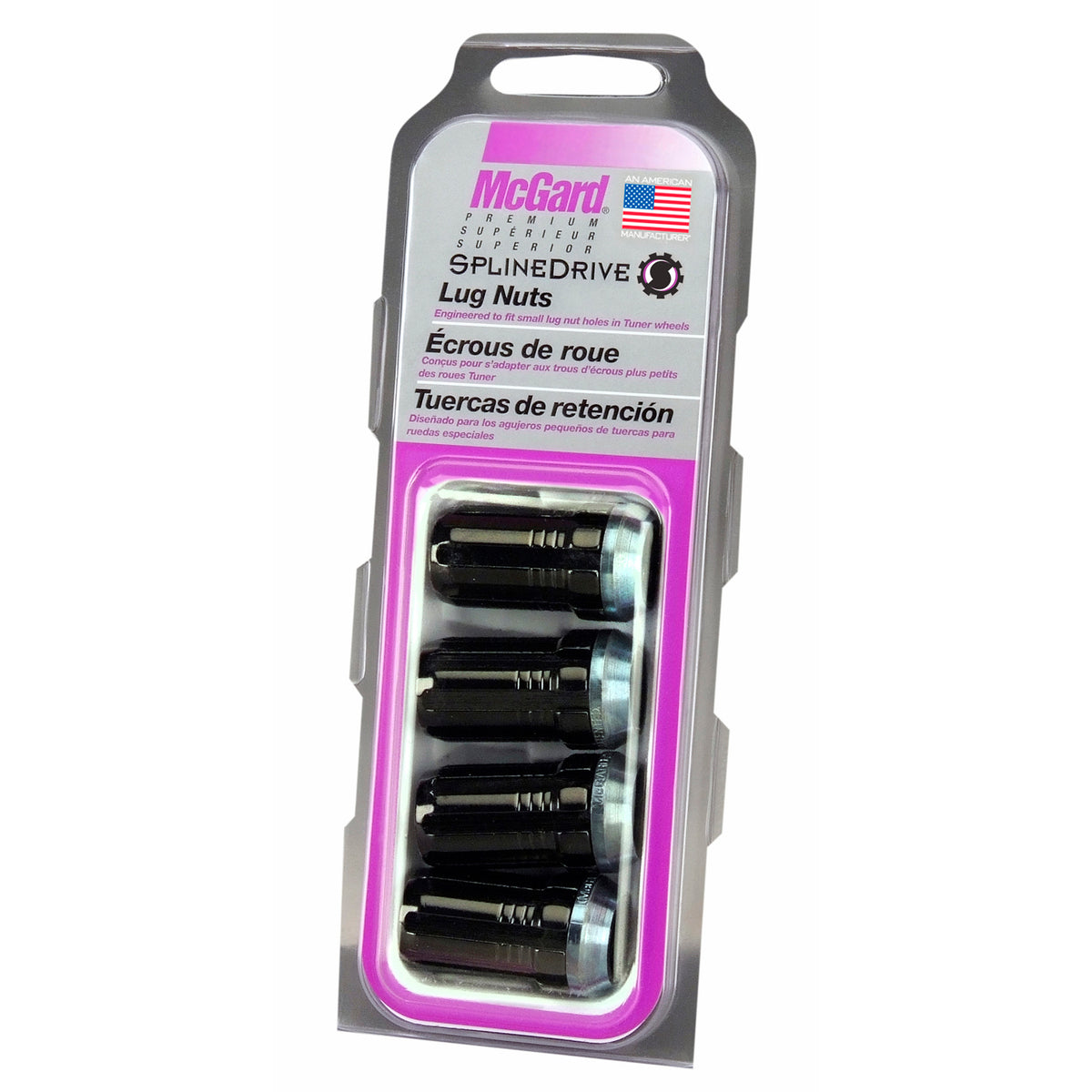 McGard SplineDrive Lug Nut (Cone Seat) M14X1.5 / 1.935in. Length (4-Pack) - Black (Req. Tool) - 65310BK