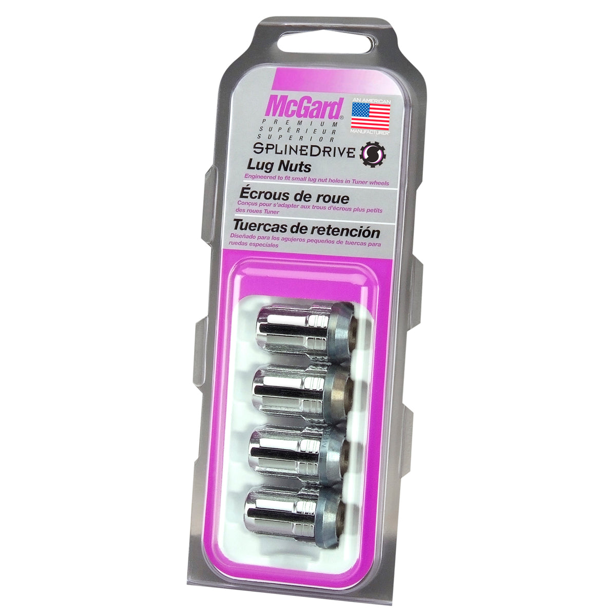 McGard SplineDrive Lug Nut (Cone Seat) M12X1.25 / 1.24in. Length (4-Pack) - Chrome (Req. Tool) - 65354