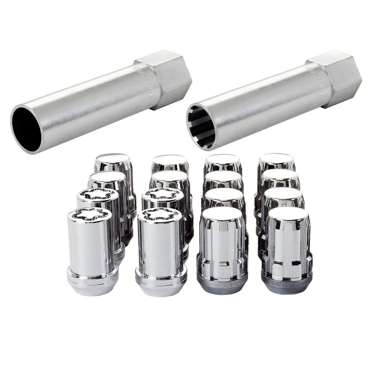 McGard SplineDrive Tuner 4 Lug Install Kit w/Locks & Tool (Cone) M12x1.25 / 13/16 Hex - Chrome (CS) - 65454CN