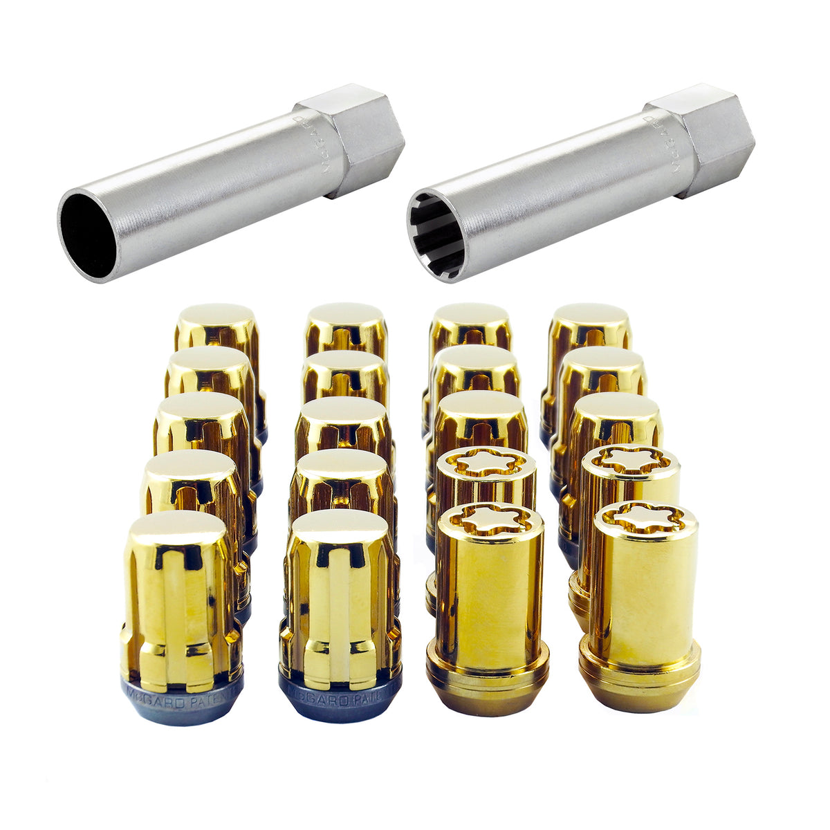 McGard SplineDrive Tuner 5 Lug Install Kit w/Locks & Tool (Cone) M12x1.5 / 13/16 Hex - Gold (CS) - 65557GDC