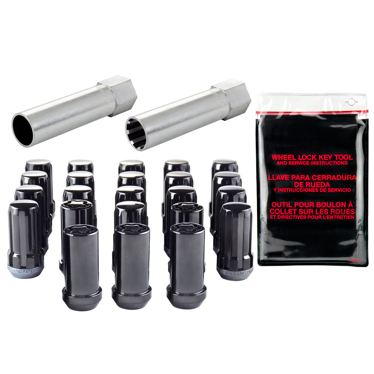 McGard SplineDrive Tuner 23-PC Jeep JL Install Kit w/Locks & Tool (Cone) M14X1.5 / 22m Hex - Black - 65585BK