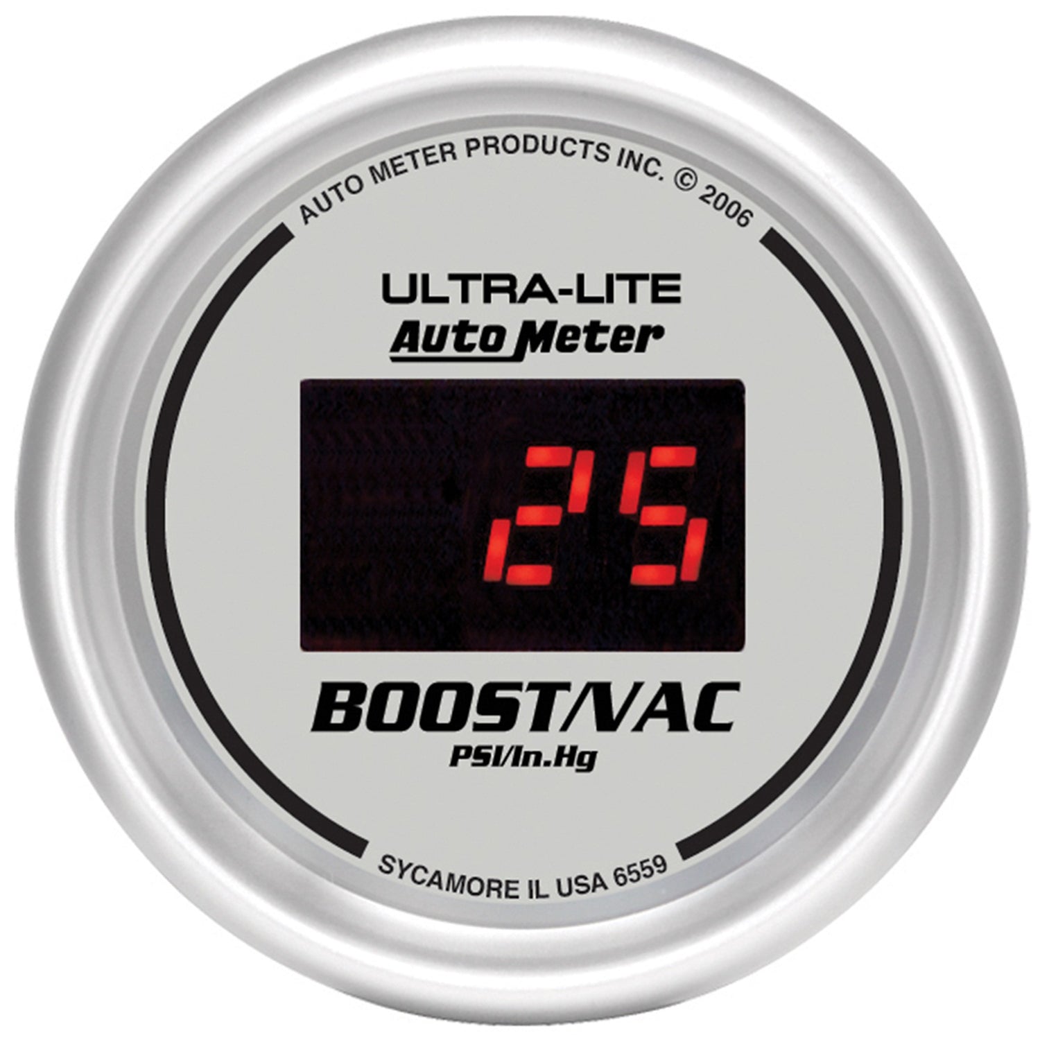 Autometer Ultra-Lite 2-1/16in 30INHG-30PSI Digital Silver Dial Vacuum/Boost Gauge w/ Red Led - 6559