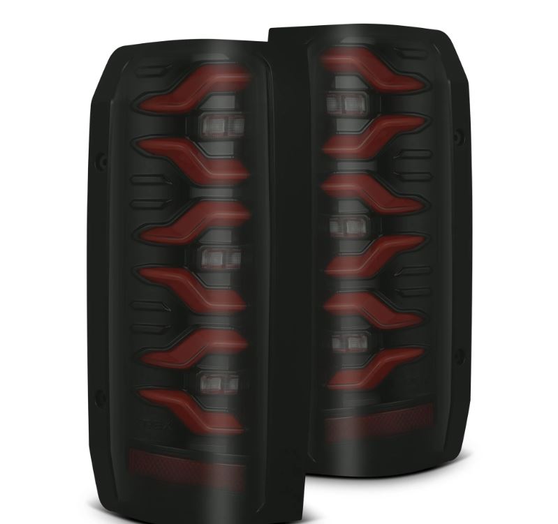 AlphaRex 87-96 Ford Bronco/F-150 Luxx-Series LED Tail Lights - Black Red - 658007