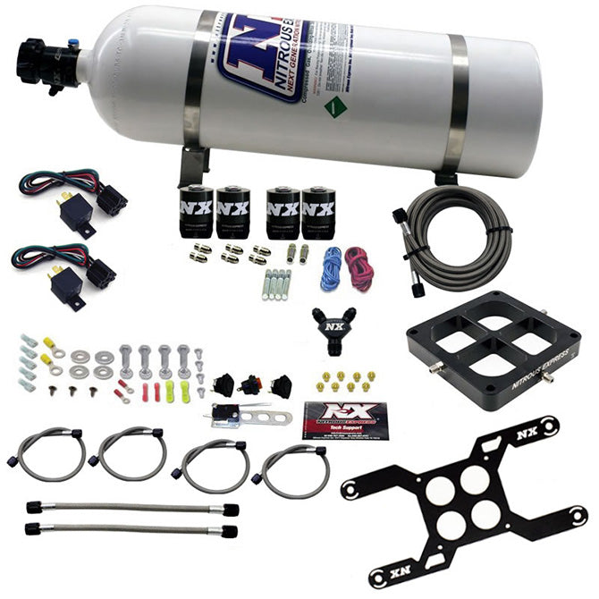 Nitrous Express Dry Quad Stage Billet Crossbar Plate System 100-2000hp (4500 Flange) w/15lb Bottle - 66447-15