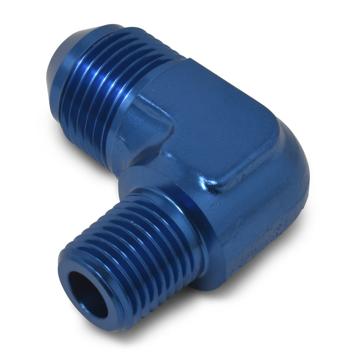 Russell Performance -3 AN to 1/8in NPT 90 Degree Flare to Pipe Adapter (Blue) - 660790