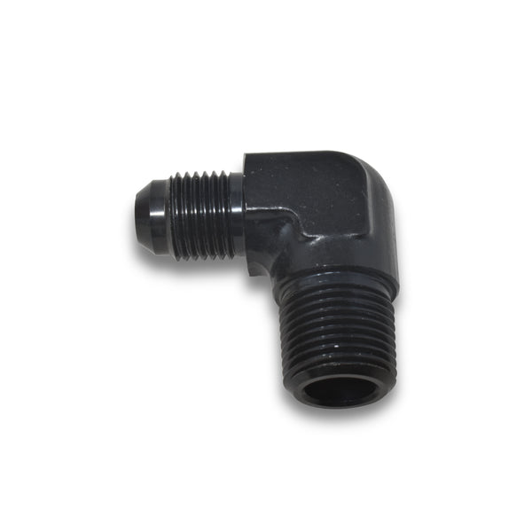 Russell Performance -6 AN to 3/8in NPT 90 Degree Flare to Pipe Adapter (Black) - 660843 - front view