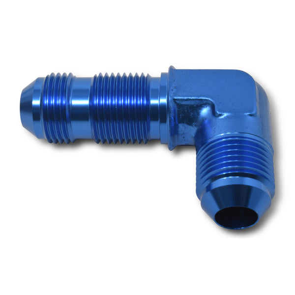 Russell Performance -8 AN 90 Degree Flare Bulkhead (Blue) - 661260 - front view