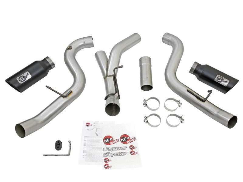 aFe Atlas Exhaust 4in Dual DPF-Back Al Steel w/ Black Tips 16-17 GM Diesel Truck V8-6.6L (td) LML - 49-04080-B